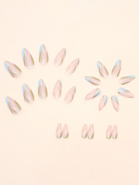 The Pink Truck Set Of 24 Reusable Artificial Nails - English Blue & Gold 2 The Pink Truck Set Of 24 Reusable Artificial Nails - English Blue & Gold