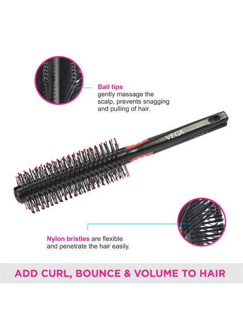 VEGA Round Hair Brush for Adding Curls & Volume To All Hair Types R3-RB 3 VEGA Round Hair Brush for Adding Curls & Volume To All Hair Types R3-RB