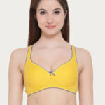 Clovia Cotton Non-Wired Non-Padded Everyday Bra In Yellow With Demi Cups