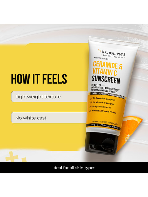 DR. SHETHS Ceramide & Vitamin C SPF 50+ Sunscreen - 50g 4 DR. SHETHS Ceramide & Vitamin C SPF 50+ Sunscreen - 50g