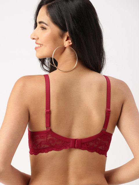 DressBerry Maroon Lace Underwired Lightly Padded Push-Up Bra DB-DR-BRA-022B 4 DressBerry Maroon Lace Underwired Lightly Padded Push-Up Bra DB-DR-BRA-022B