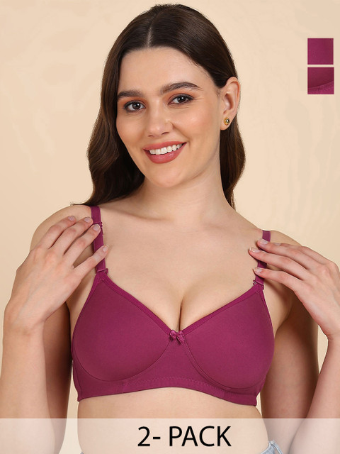 DressBerry Pack of 2 Women Medium Padded Cotton T-shirt Bra