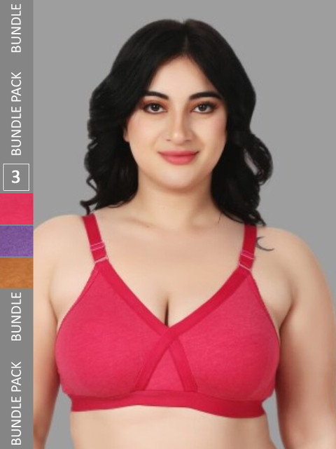 FUNAHME Pack Of 3 Cotton Full Coverage Non Padded Everyday Bra With All Day Comfort