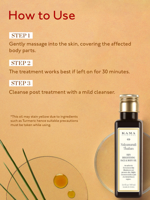 KAMA AYURVEDA Nalpamaradi Thailam Skin Brightening Treatment - 50 ml 5 KAMA AYURVEDA Nalpamaradi Thailam Skin Brightening Treatment - 50 ml