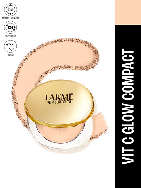Lakme Makeup+Skincare 1% Vit C Superglow Skin Perfecting SPF20 Compact 8g - Ivory 10 2 Lakme Makeup+Skincare 1% Vit C Superglow Skin Perfecting SPF20 Compact 8g - Ivory 10