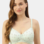 Leading Lady Green & White Floral Print Wirefree Lightly Padded Full Coverage Bra