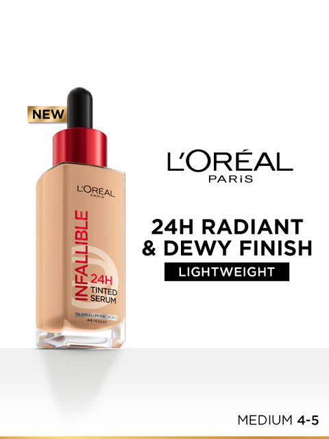 LOreal Paris Infallible 24H Lightweight Dewy Tinted Serum Foundation 30ml - Medium 4-5
