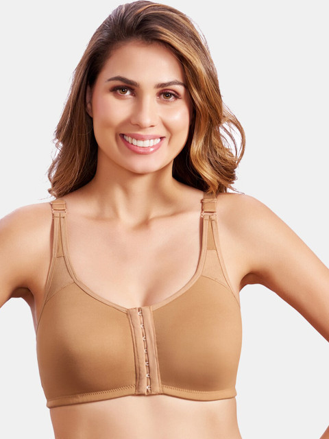MAROON Full Coverage Non-Wired Training & Gym Cotton Lycra Workout Front Open Bra