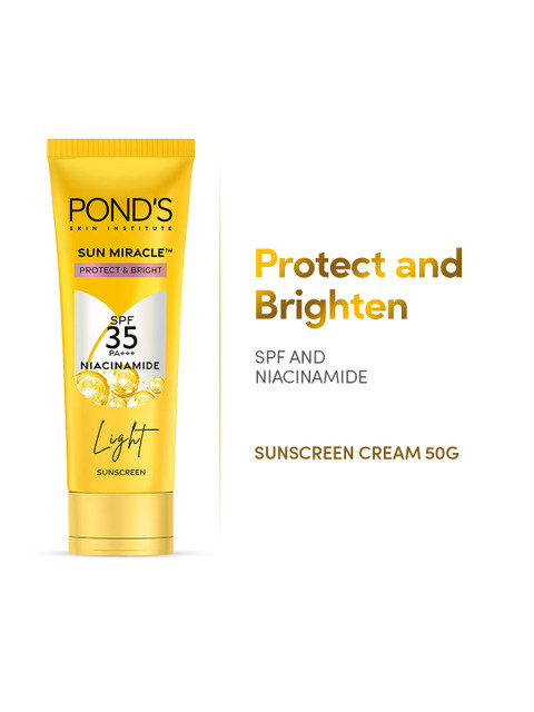 Ponds Sun Miracle SPF 35 PA+++ Protect & Bright Light Sunscreen with Niacinamide - 50g 3 Ponds Sun Miracle SPF 35 PA+++ Protect & Bright Light Sunscreen with Niacinamide - 50g