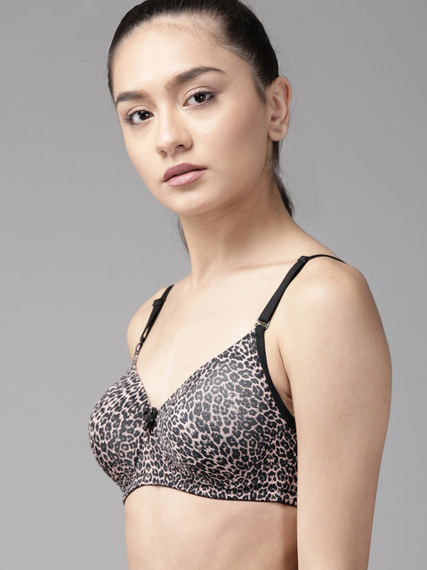 Roadster Black & Pink Animal Full Coverage Lightly Padded T-shirt Bra 3 Roadster Black & Pink Animal Full Coverage Lightly Padded T-shirt Bra