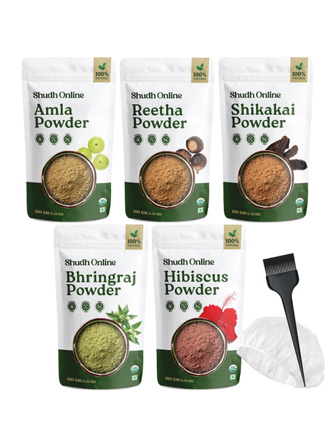 Shudh Online Set Of 5 Amla, Reetha, Bhringraj, Shikakai & Hibiscus Powder - 100 g Each