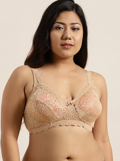 Sztori Plus Size Beige Lace Non-Wired Non Padded Everyday Bra SZ-BRA-705B