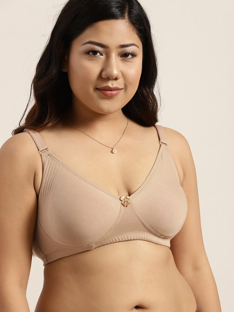 Sztori Plus Size Beige Solid Non-Wired Non Padded Everyday Bra SZ-BRA-708B