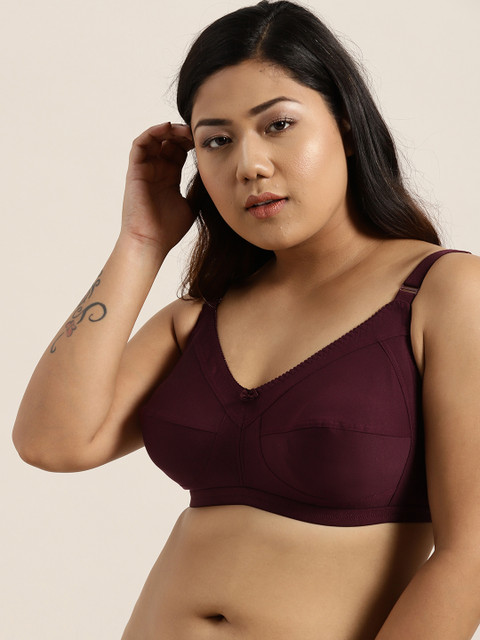 Sztori Plus Size Burgundy Solid Non-Wired Non Padded Everyday Bra SZ-BRA-703C