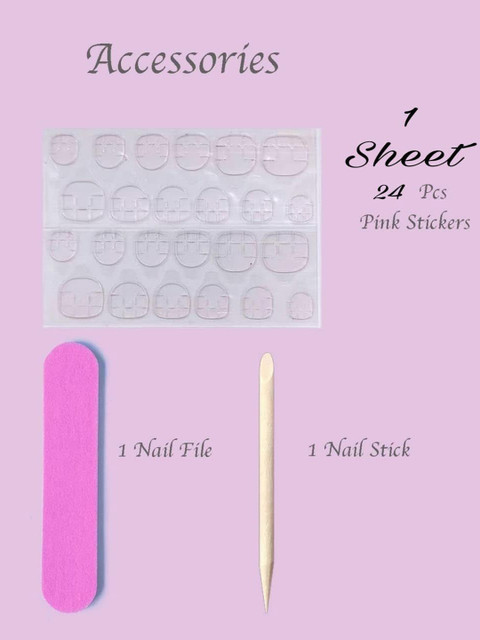 The Pink Truck Set Of 24 Artificial Reusable Nails With Silver Zari Tip Design - Peach 3 The Pink Truck Set Of 24 Artificial Reusable Nails With Silver Zari Tip Design - Peach