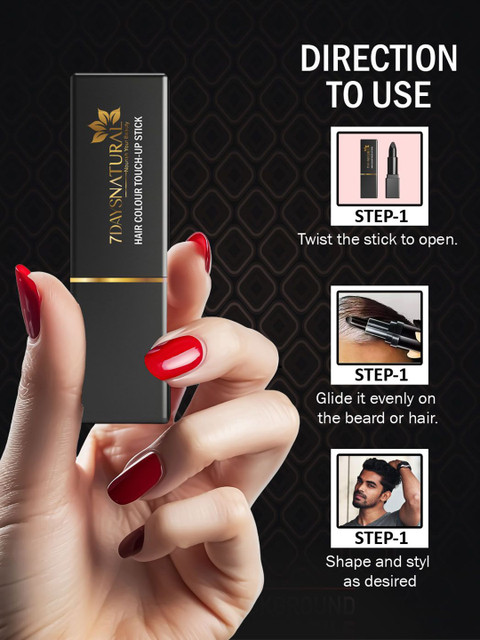 7DAYSNATURAL Natural Water Proof & Smudge Proof Hair Colour Touch-Up Stick - 4 g - Black 4 7DAYSNATURAL Natural Water Proof & Smudge Proof Hair Colour Touch-Up Stick - 4 g - Black