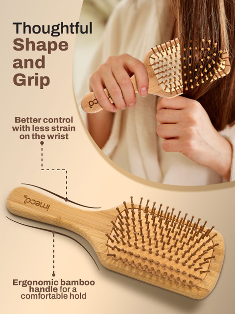 IMECO Detangling Bamboo Flat Paddle Brush Comb 4 IMECO Detangling Bamboo Flat Paddle Brush Comb