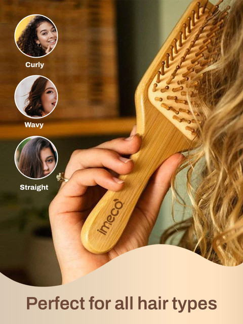 IMECO Detangling Bamboo Flat Paddle Brush Comb 6 IMECO Detangling Bamboo Flat Paddle Brush Comb
