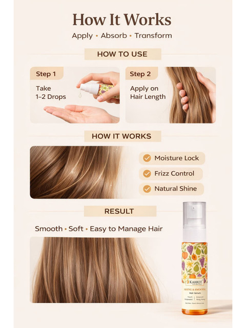 Karrot Cosmetics Shine & Smooth Hair Serum - 100 ml 5 Karrot Cosmetics Shine & Smooth Hair Serum - 100 ml