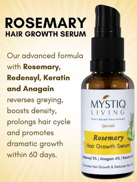 MYSTIQ LIVING Rosemary Hair Growth Serum with Redensyl & Anagain for Hairfall Control 30ml 3 MYSTIQ LIVING Rosemary Hair Growth Serum with Redensyl & Anagain for Hairfall Control 30ml