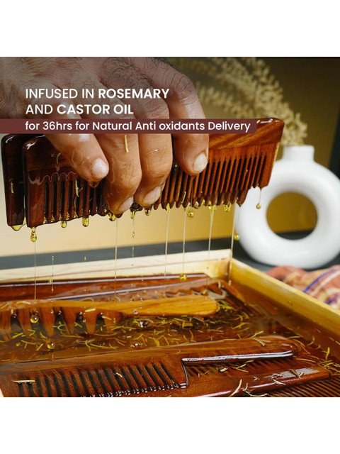 Organic B Indian Rosewood Curve Handle Extra Wide Tooth Comb Infused With Rosemary -Brown 4 Organic B Indian Rosewood Curve Handle Extra Wide Tooth Comb Infused With Rosemary -Brown