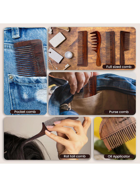 Organic B Indian Rosewood Curve Handle Extra Wide Tooth Comb Infused With Rosemary -Brown 6 Organic B Indian Rosewood Curve Handle Extra Wide Tooth Comb Infused With Rosemary -Brown